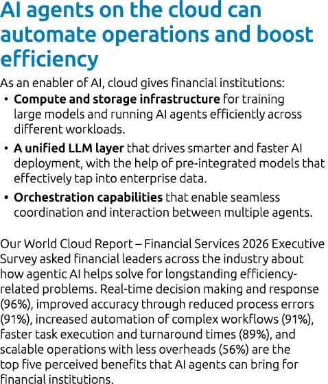 AI agents on the cloud can automate operations and boost efficiency As an enabler of AI, cloud gives financial instit...