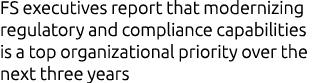 FS executives report that modernizing regulatory and compliance capabilities is a top organizational priority over th...